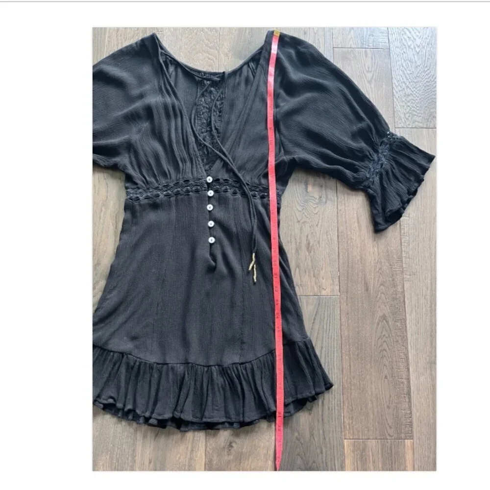 Free People The Emilie Mini Dress Black Size XS Boho Style Ruffles